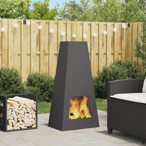 BARULUOAKLIFE Caminetto da Esterno in Acciaio Verniciato a Polvere Nero, Forma Conica Moderna per Patio e Giardino, Resistente alla Ruggine e ad Alta Temperatura, Camera Spaziosa