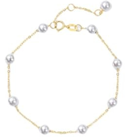 Tolldek Armband Damen Gold 14K, Weiß Perle Kette Armreifen Rundschliff, Au 585 Damen Armbänder Echt, 22CM