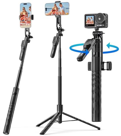 ORICO Treppiede per Smartphone/iPhone Bastone Selfie, Cavalletto con Telecomando Rimovibile, Manico 360° Girevole, 175cm Tripod per Foto di Gruppo, Vlog e Live
