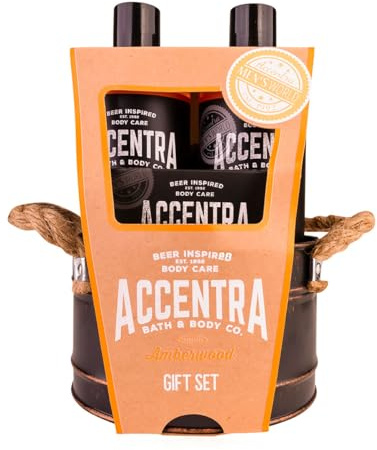 Accentra Geschenkset MEN'S COLLECTION für Männer, Pflegeset im Blecheimer, 300 ml Duschgel, 300 ml Shampoo, 100 g Seife & Netzschwamm, Amberholz Duft, Geschenkidee für Geburtstag und Vatertag