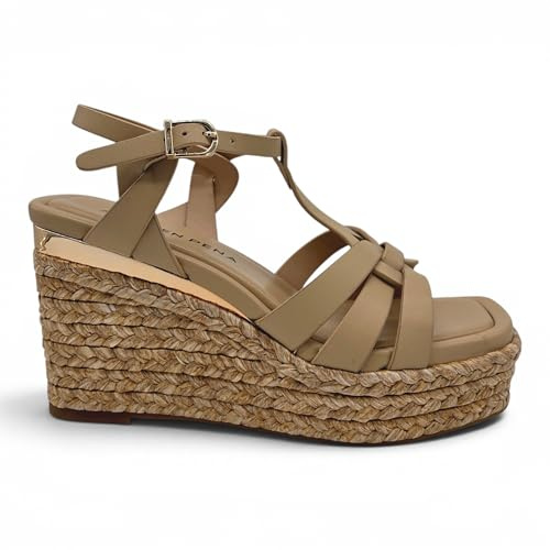 Alma en Pena - Sandali Donna zeppa. Desing intrecciato estivo elegante. Platform fasciata in corda, cinturino alla caviglia. (Naturale, Sistema Taglie Calzature EU, Adulto, Donna, Numero, Media, 35)