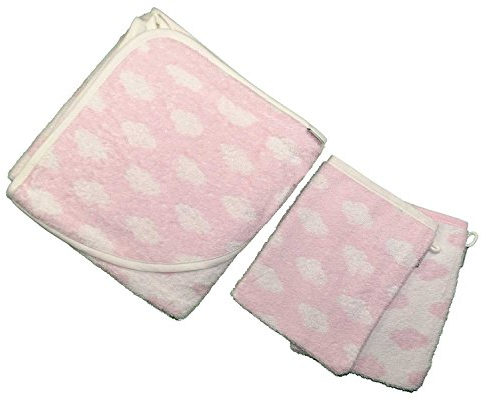 Sterntaler 7101791 Kapuzenbadetuch Wolken rosa 80x80cm + 2 Waschhandschuhe