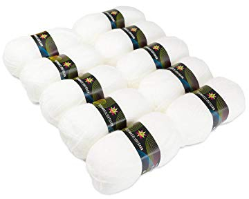 PSYWORK 10er-Pack 50g Schwarzlicht Wolle Neon | Weiß | Strickgarn aus 100% Polyacryl | zum Häkeln & Stricken | fluoreszierend leuchtend | UV-aktiv | DIY | Basteln | StringArt