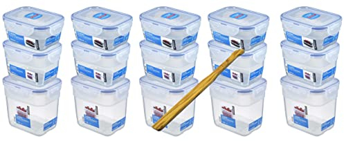 Lock&Lock Frischhaltedosen-Set 15-teilig gleiche Deckel (5x 550ml-Box, 5x 800ml-Box, 5x 1L-Box) stapelbar, leer ineinander schachtelbar und SeleXions Multifunktion Olivenholz Spachtel
