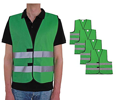 4business 4 Stück Signalweste grün für Erwachsene Größen S - 3XL Polyester waschbar Sicherheitsweste 4er Set (L/XL)