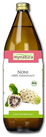 Mynatura Bio Noni-Saft 6x 1 Liter Glasflasche I Noni Direktsaft I 100% pflanzlich I Ohne Zusätze I Fruchtsaft aus Morinda citrifolia L. (6 x 1L Flasche)