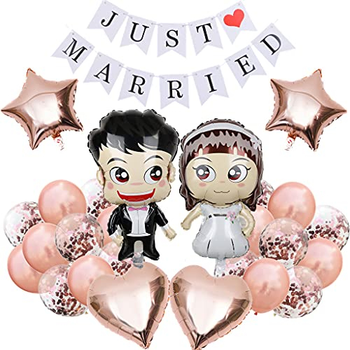 Just Married Hochzeit Deko Set, Braut Bräutigam Ballons Hochzeitsdeko Luftballon und Girlande Banner Rosegold Ballons für Hochzeitsfeier, Wedding Verlobungs Fest Party Dekoration …