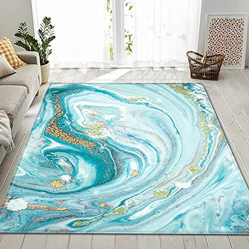 Chickwing Teppich Wohnzimmer Moderne 3D Nordischer, Weiche Flauschig Antirutschunterlage Kurzflor Fläche Teppiche für Kinderzimmer Schlafzimmer Outdoor Küche (Blau Treibsand,80x120cm)