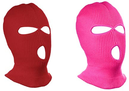 CHENGZI Ski-Gesichtsmaske, Sturmhaube, Sturmhaube, Vollgesichtsmaske für Radfahren, Skifahren, Winter, Outdoor-Sport, 2 Stück, Rot+Rosered, 1