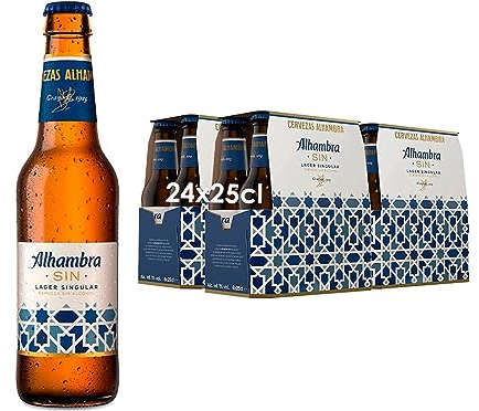 Alhambra Especial SIN, Pack 24 Botellas x 25 cl, Cerveza Alhambra Lager Sin Alcohol de Baja Fermentación, 0.75% de Alcohol