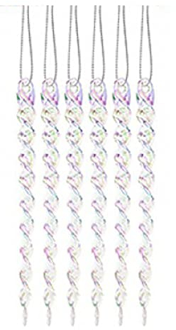 Iridescent Shimmer Icicles Hanging Christmas Decoration Xmas Tree Pendants pack of 6