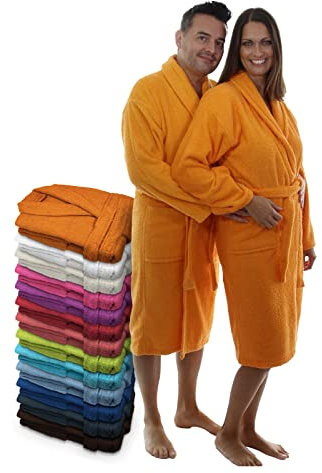 LEBENGOOD Peignoir unisexe pour femme et homme 100% coton éponge américain 400 g avec ceinture, poches, douche, peignoir doux, serviette (Naranja XXL)