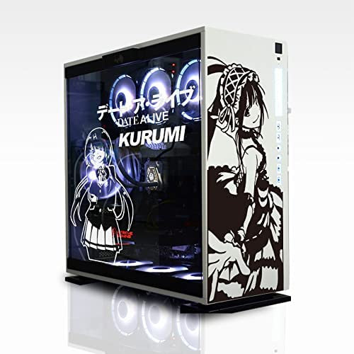 Kurumi Anime-Aufkleber für PC-Gehäuse, japanischer Cartoon-Dekor-Aufkleber für ATX-Computerhaut, wasserdicht, Graffiti-Dekor, leicht entfernbar, ausgehöhlter Aufkleber (schwarz und weiß)
