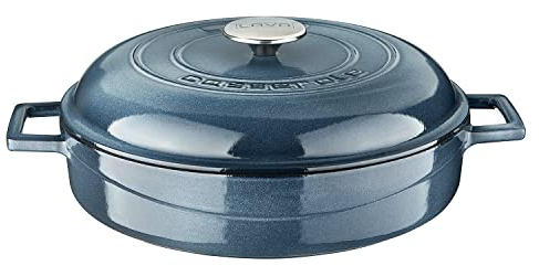 Lava Premium Serie - Allzwecktopf aus Gusseisen, rund, 28 cm, Majolikgrau, Kuppeldeckel