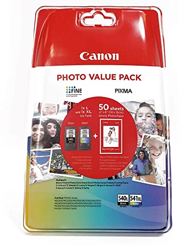 Canon PG-540L/CL-541XL Pack de PG-540L Plus CL-541XK Plus 50 Feuilles Papier Photo 10x15 (Emballage Blister Sécurisé), 5224B005