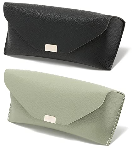 Hifot Brillenetuis leder 2 Stück, PU Slip in Brillen Sonnenbrillen Lesebrillenetui, Tragbaren Lesebrillen Beutel Tasche