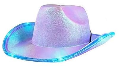 LEEMASING Cowboyhut mit blinkender LED-Krempe, lustig, beleuchtet, für Hochzeit, Abschlussball, Geburtstag, Party, Halloween, Weihnachten, Cosplay, Lila, Medium, Violett