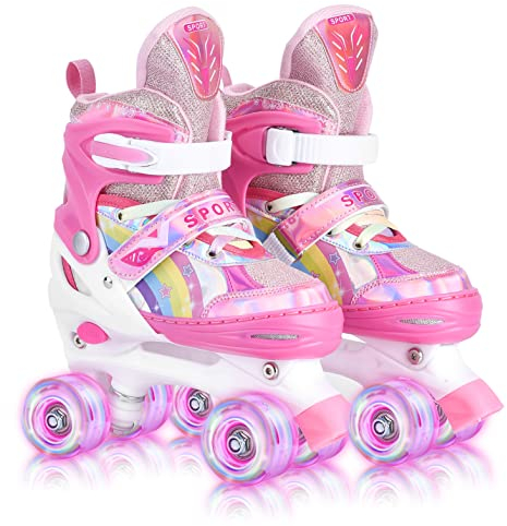 YUDOXN Rollschuhe Mädchen Verstellbar.komfortabl LED Rollerskates für Jugendliche und Anfänger.3 Größen, verstellbar von 31 bis 42, Rollerskates.Verstellbar Rollschuhe für Kinder (S, Rainbow-B)
