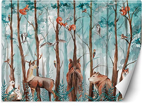 Feeby Fototapete Tiere Wald 400x280 cm mehrfarbig XXL Vlies Wandtapete Tapeten Wohnzimmer Schlafzimmer Büro Flur Jugendzimmer Moderne Design Wandbild Wand Dekoration abstrakt für Kinder