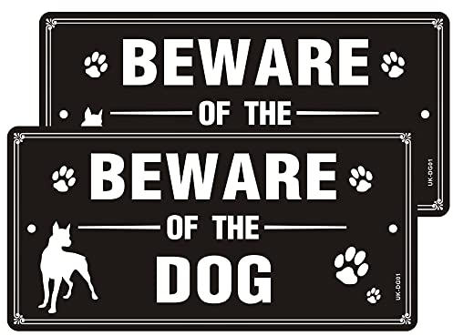 Pack of 2 Beware of the Dog Sign Reflective Aluminum - 15x30cm, Outdoor Waterproof, UV Resistant, Durable
