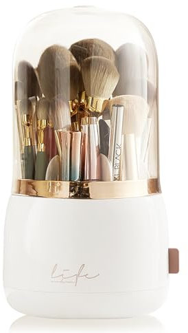 Lebenrich Support rotatif pour pinceaux de maquillage avec couvercle transparent, organiseur de pinceaux de maquillage en acrylique (blanc perle)