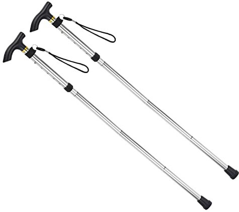 PATIKIL 2 Stück Trekkingstöcke Zusammenklappbare Wanderstöcke 33-37 Zoll Teleskop Klappstock mit Schlammkorb Aluminiumlegierung für Outdoor Wandern Camping Silber