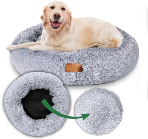 Veddelholzer Ø 60 cm (S) Hellgrau Hundebett Katzenbett Hundekissen Hundebetten in Mehreren Größen Hundebett große mittelgroße kleine Hunde waschbar in hellgrau und dunkelgrau für alle Hunde & Katzen