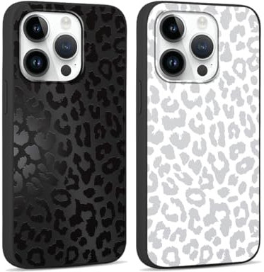 RUMDEY 2 Pack Cute Cheetah Print for iPhone 14 Pro 6.1 Phone Case,Luxury Leopard Pattern Design Cases Soft Silicone TPU Shockproof Protective Cover for Women Girls-Black & White