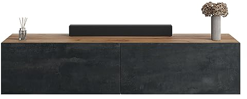 Planetmöbel West TV-Schrank, Fernsehtisch 280 cm lang, TV-Board hängend oder stehend, Fernsehschrank für Wohnzimmer, 2X TV Möbel 37,8 x 140 x 30 cm, Gold Eiche schwarz Charcoal