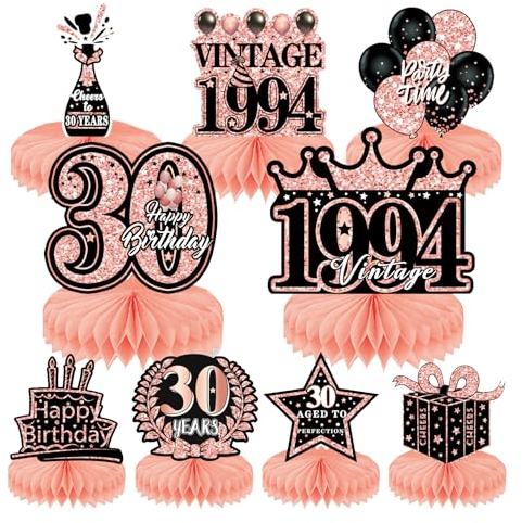 KiKiHong 9 Pezzi Centrotavola Compleanno Centrotavola 30°Compleanno 30 Anni Centrotavola a Nido d'Ape Addobbi Compleanno Tavolo(30 Anni)