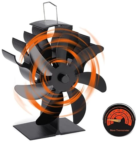 Doramier 2024 Ventilateur Poele à Bois 7 Pales, Ventilateur de Poele avec Thermomètre,Ventilateur Cheminée pour Poêle à Bois/Cheminée/Gaz/Bûche/Poêle à Granulés (7 Pales)