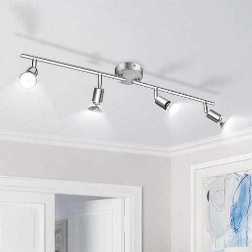 wowatt LED Deckenstrahler 4 Flammig, Strahler Deckenleuchte Schwenkbar, Spotleuchten & Spotbalken Inkl. 4x 5W GU10 Lampe 6000K Kaltweiß, Deckenlampe Spot für Küche, Wohnzimmer, Flur, Schlafzimmer