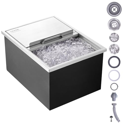 VEVOR Bac à Glace Encastrable 55,23 L 608x457x333 mm Boîte Isotherme pour Glace avec Couvercle en Inox Alimentaire Conservateur à Glaçons pour Boissons Bières Fraîches Cuisine Extérieure Bar Domicile