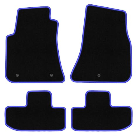 Velours-Fußmatten passend für Dodge Challenger III 2008-, Schwarz-Blau | passend für Coupé; Velours-Teppich (Polypropylen), ca. 6,5 mm; rutschfest, Druckknöpfe 16 mm