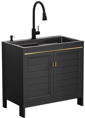 Fregadero Cocina 1 Seno Inox Con Grifo con gabinete, Fregadero De Cocina Independiente Lavabo De Mano Para Lavandería, Patio Trasero, Garaje, Restaurante, Al Aire Libre,72x45x80cm