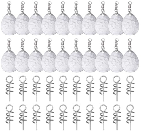 CHGCRAFT 20 Stück Spinnerblätter Mit Kugellagerwirbel Und 20 Stück Angelfederstifte Tropfenschwanzspinner Spinnerbait Angelblätter Köder Angelattraktor Für DIY-Angelköder Zubehör