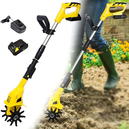 yudPinn Cordless Electric Scarifier,Handheld Rotavator,Portable Electric Tiller,with Rechargeable Battery, 16cm Working Depth, for Gardens, Vegetable Plots