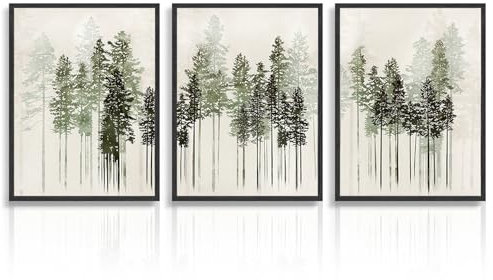 NymphFable Abstrakte Wald Wanddekoration Poster Grüner Baum Leinwand Poster für Schlafzimmer Wohnzimmer Dekor 12x16 in Unframed Set von 3