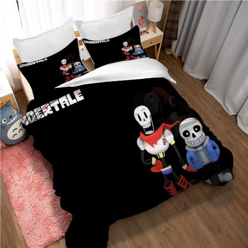 Ste-X Bettbezug Für Teenager Und Erwachsene, Undertale-Spiel-Bettwäscheset Mit 2 Kissenbezügen, Bettbezugset Mit Reißverschluss, Atmungsaktiv Und Hautfreundlich (220x240cm,Undertale 06)