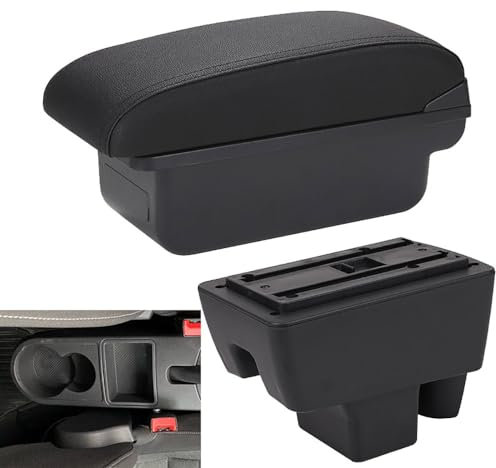 HBDTNTKF Auto Armlehnen Box Für Skoda Rapid V-W New Polo, PU Leder Multifunktional Mittelkonsole Aufbewahrungsbox Wasserdicht Veranstalter Innen Zubehör,02-C2 Black line NO USB