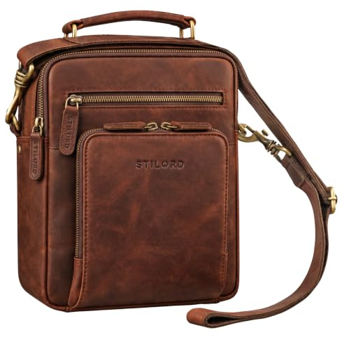 STILORD Nelio Stilvolle Umhängetasche Herren Leder mit Henkel Crossbody Bag zum Umhängen Kleine Herrentasche 10,1 Zoll Tablet Vintage Schultertasche Klein Echtleder Farbe:tan - dunkelbraun