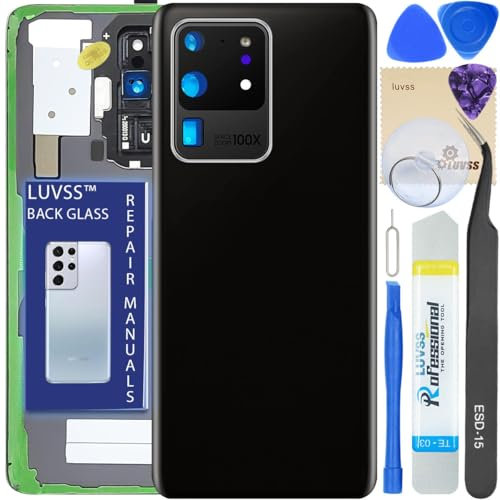 LUVSS Akkudeckel Kompatibel für Samsung Galaxy S20 Ultra Rückseite Glas Deckel Original Backcover Ersatz Reparatur Set SM-G988B/DS (Schwarz)