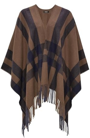OPUS Damen Poncho/Cape | Weiches Cape mit Fransen cocoa, 0
