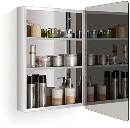 CLLBANT Single Door Wall Mounted Mirror Cabinet, Bathroom Storage Cupboard, with Suction Iron and Stainless Steel Back Plate, Home Hanging Organized Unit