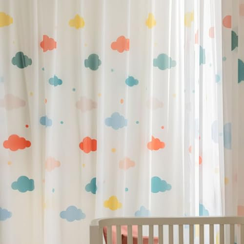 Lsimeru Regenbogen Wolken Vorhang Transparent Kinderzimmer Mädchen Ösen 2 Stück Gardinen Durchlässig Ösenschal Ösenvorhang für Schlafzimmer Wohnzimmer