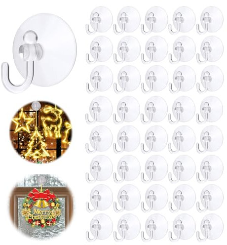 40 Stück Saugnapf Haken,Saugnäpfe mit Haken,4cm saugnäpfe für fenster,Saugnapf Haken Fenster,Transparente Saugnapf Haken,Saugnäpfe für Lichterkette Fenster,Saugnäpfe,Saugnapf mit Haken
