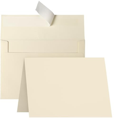 Cream Blank Cards and Envelopes, Goefun 5x7 Folded Ivory Cardstock and A7 Envelopes Self Seal 100 Pack for Wedding, Invitations, DIY Greeting Cardstock, Thank You Cards & All Occasion
