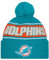 New Era Unisex-Erwachsene NFL Official Sideline Team Logo Sherpa Striped Pom Beanie Cold Weather Knit Hat, Miami Dolphins - Aqua, Einheitsgr��e
