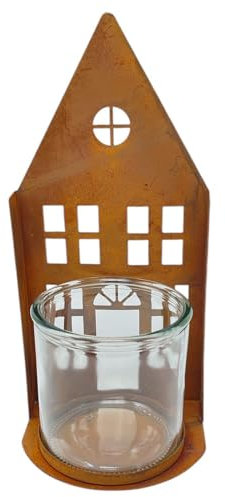 Dadeldo Living & Lifestyle Teelichthalter Windlicht Haus Metall 24x10cm rost