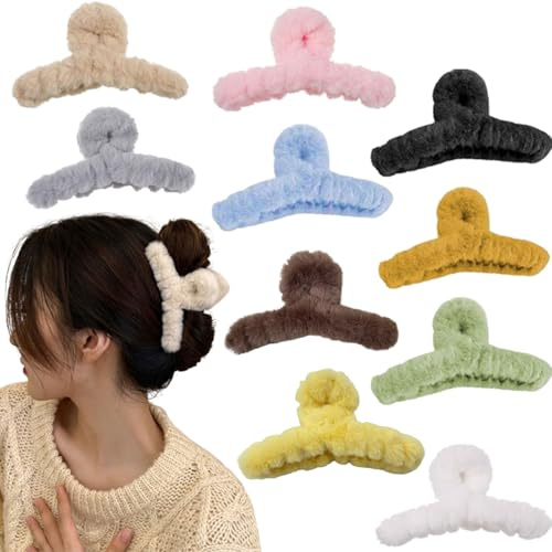10 Stück Haarklammer, Kunstfell Haarklammer Set, Große Plüsch Haarspange | Plüsch-Haarklammer, Für Make Up, Diy Frisur, Arbeit, Partys, Reisen Und Täglichen Gebrauch Verwendet (11 Cm)